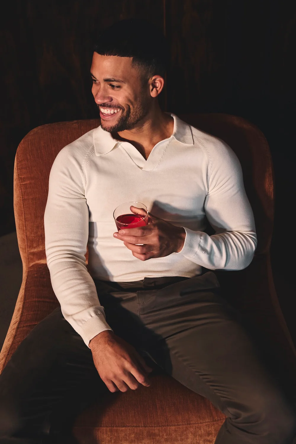 Open Collar Knitted Polo Shirt in Winter White - Image 6