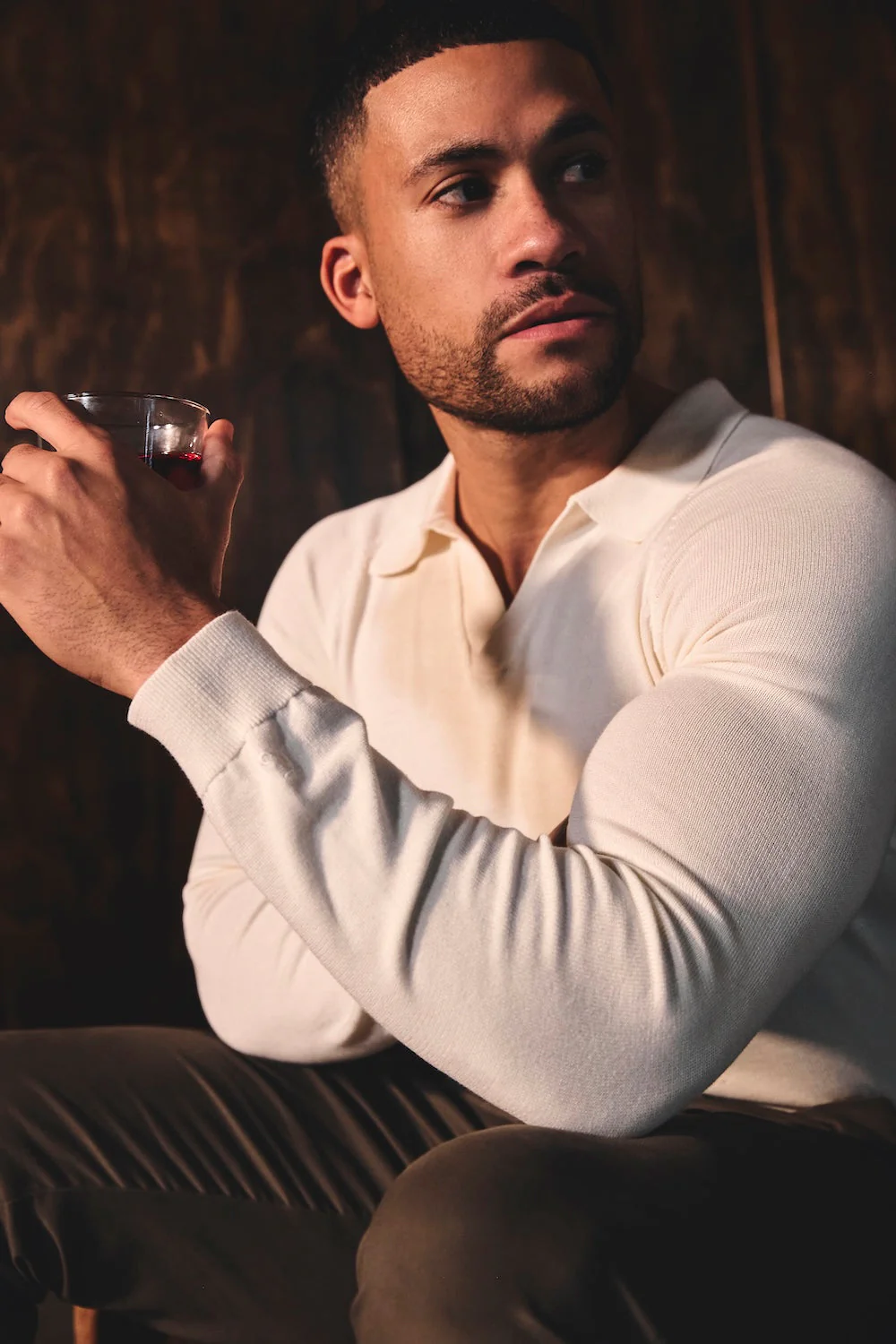 Open Collar Knitted Polo Shirt in Winter White - Image 8