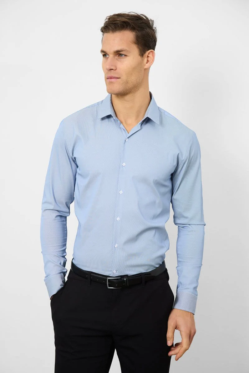 Performance Business Shirt in Navy/White Micro Stripe - Image 4
