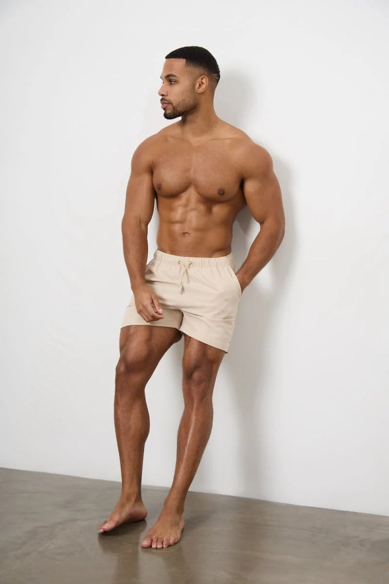 Quick Dry Plain Swim Shorts in Stone - Image 5