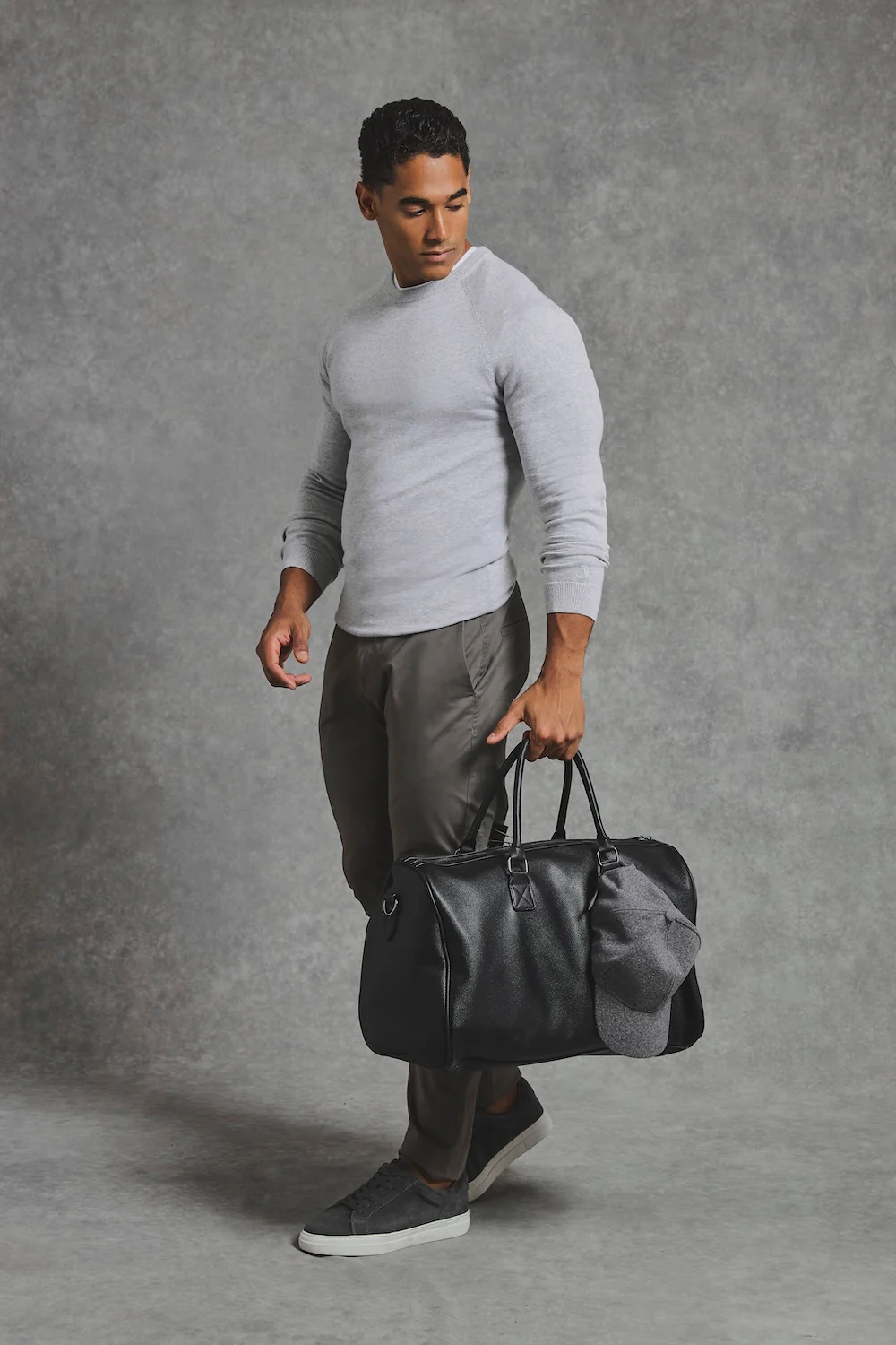 Pure Cotton Knitted Crew Neck Jumper in Silver Grey Marl - Image 3