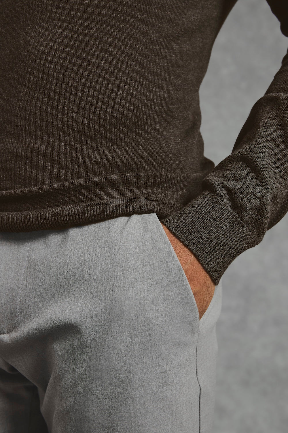 Pure Cotton Knitted Half Zip Neck Jumper in Brown Marl - Image 5