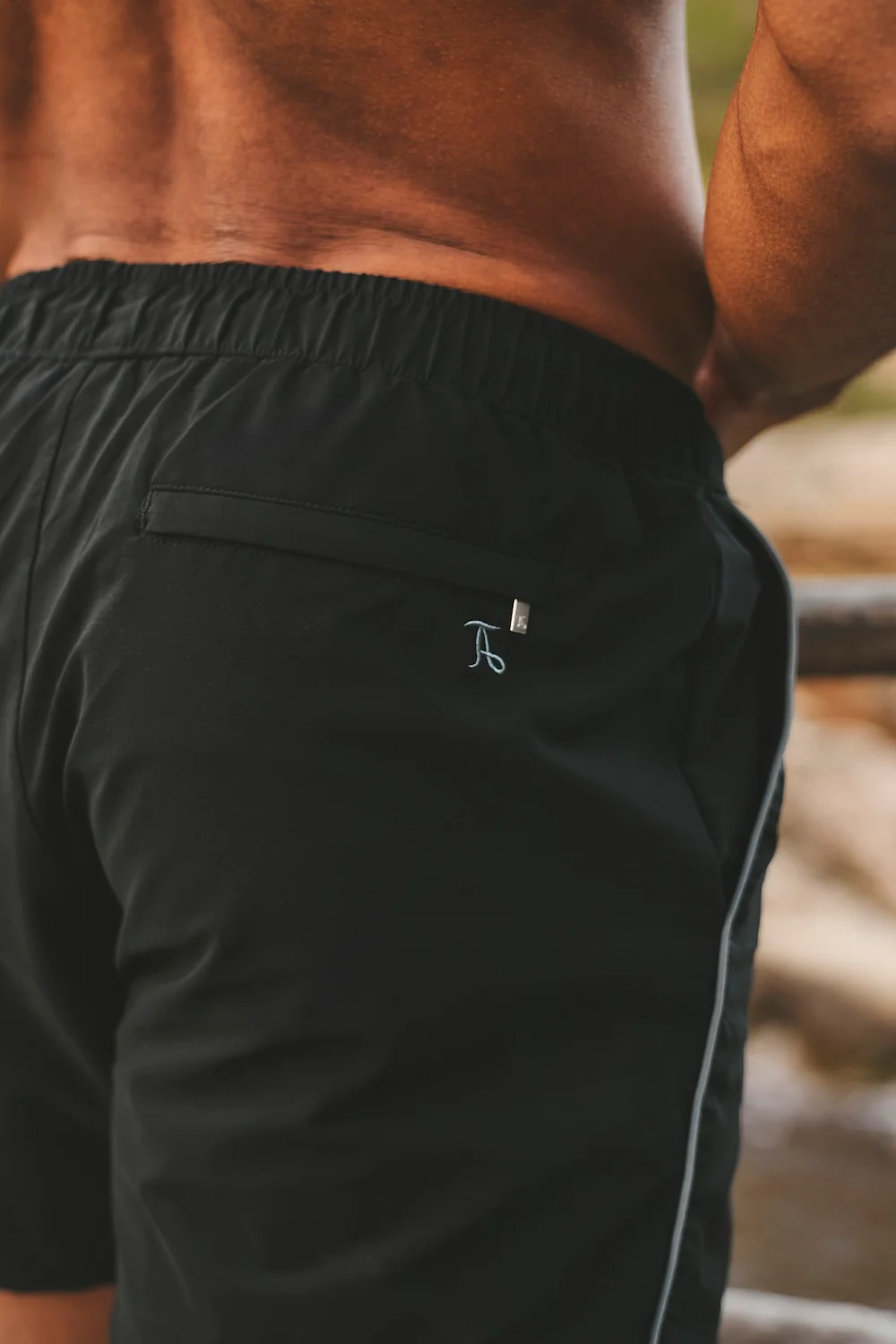Quick Dry Piped Swim Short in Black and Graphite - Image 8