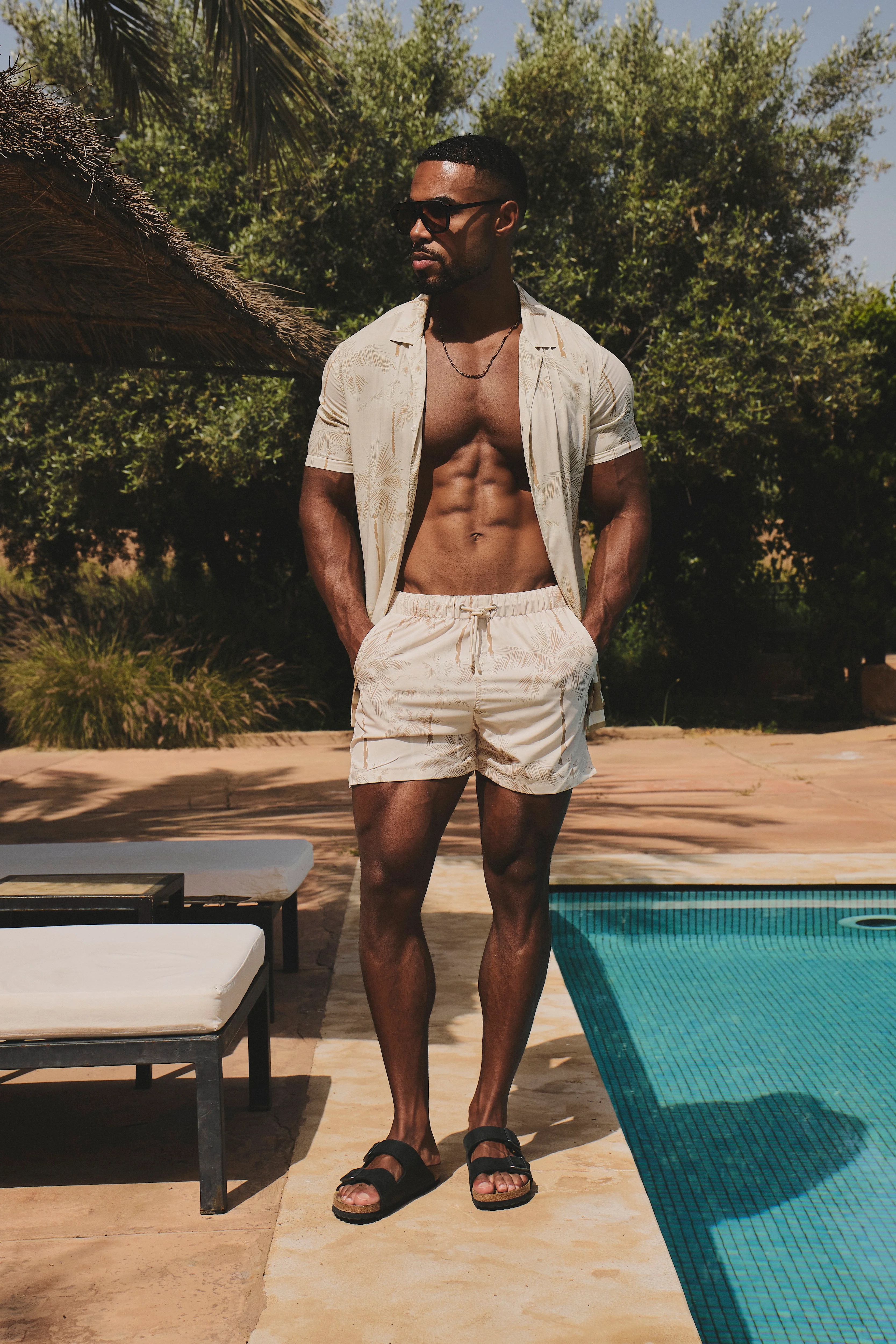Quick Dry Printed Palm Print Swim Short in Neutral - Image 4