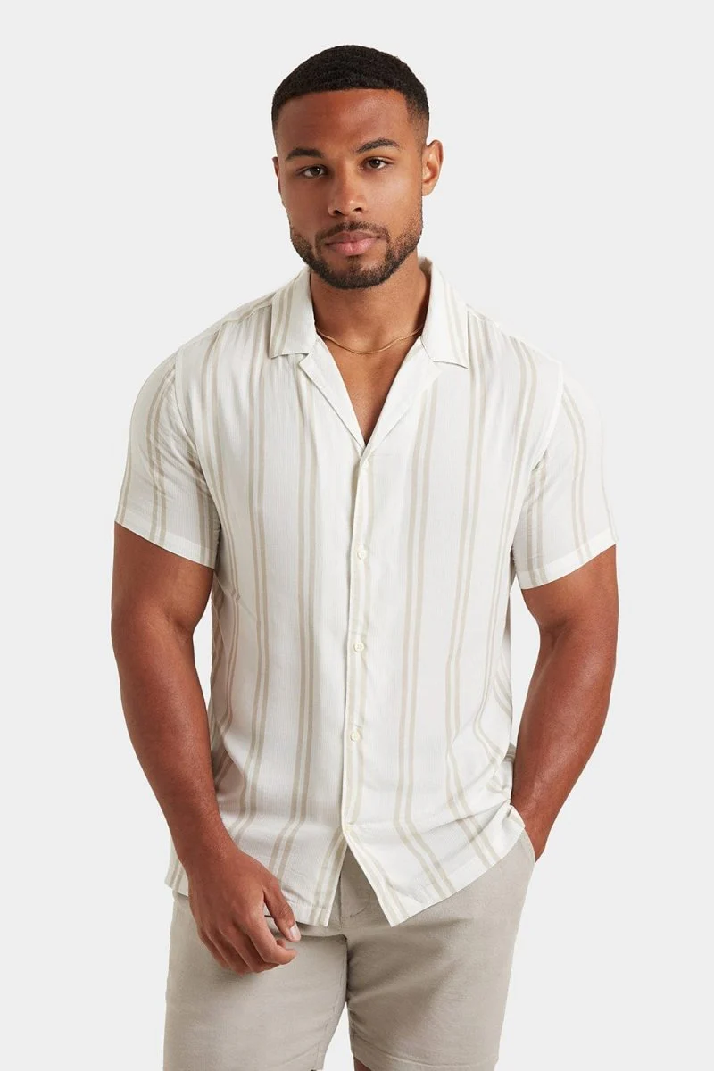 Printed Shirt in Stone Retro Stripe - Image 4
