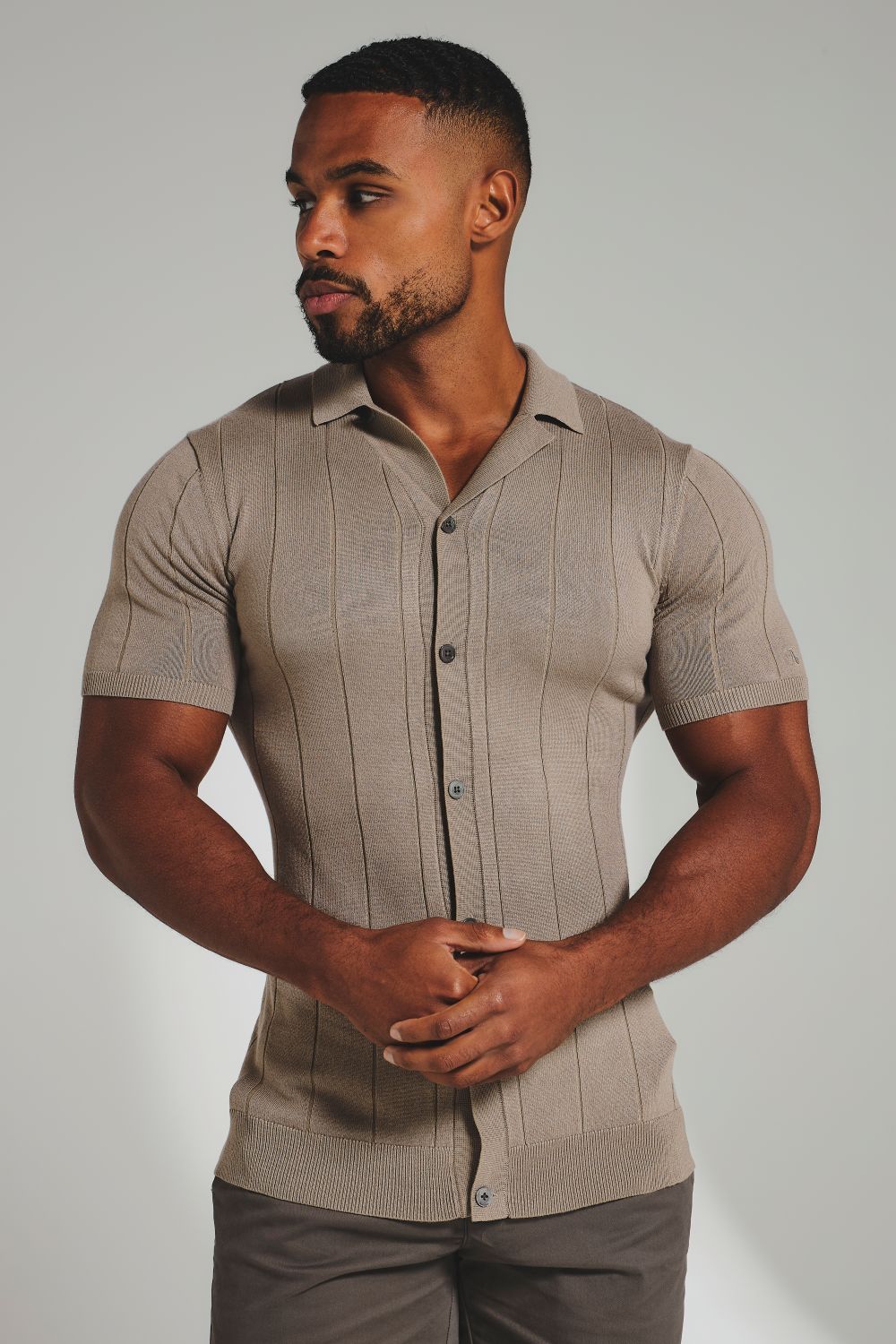 Ribbed Knitted Shirt in Mushroom - Image 6