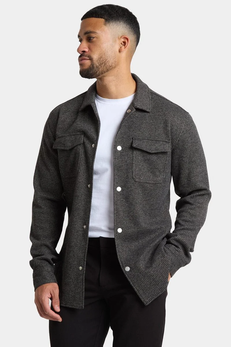 Semi Plain Twin Pocket Overshirt in Charcoal - Image 6