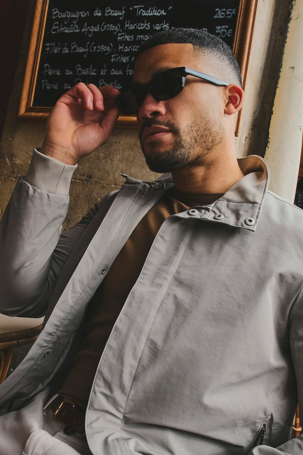 Shower Resistant Funnel Neck Jacket in Pebble Grey - Image 2