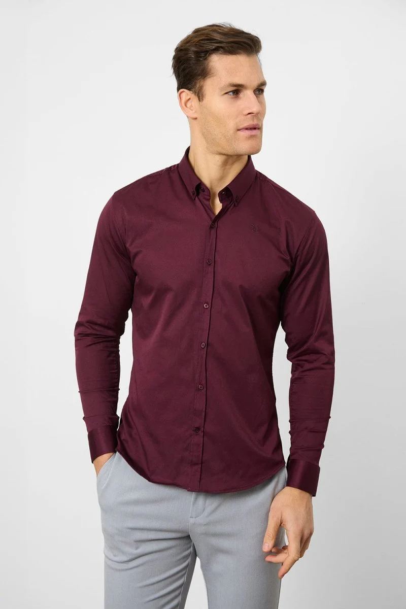 Muscle Fit Signature Shirt 2.0 in Burgundy - Image 4