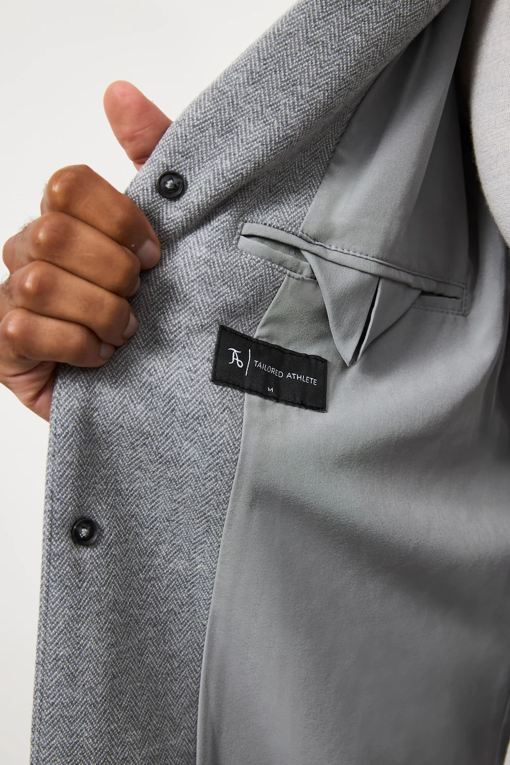 Single Breasted Herringbone Overcoat in Soft Grey - Image 5