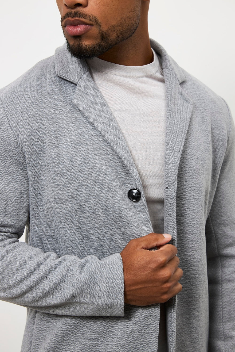 Single Breasted Herringbone Overcoat in Soft Grey - Image 6