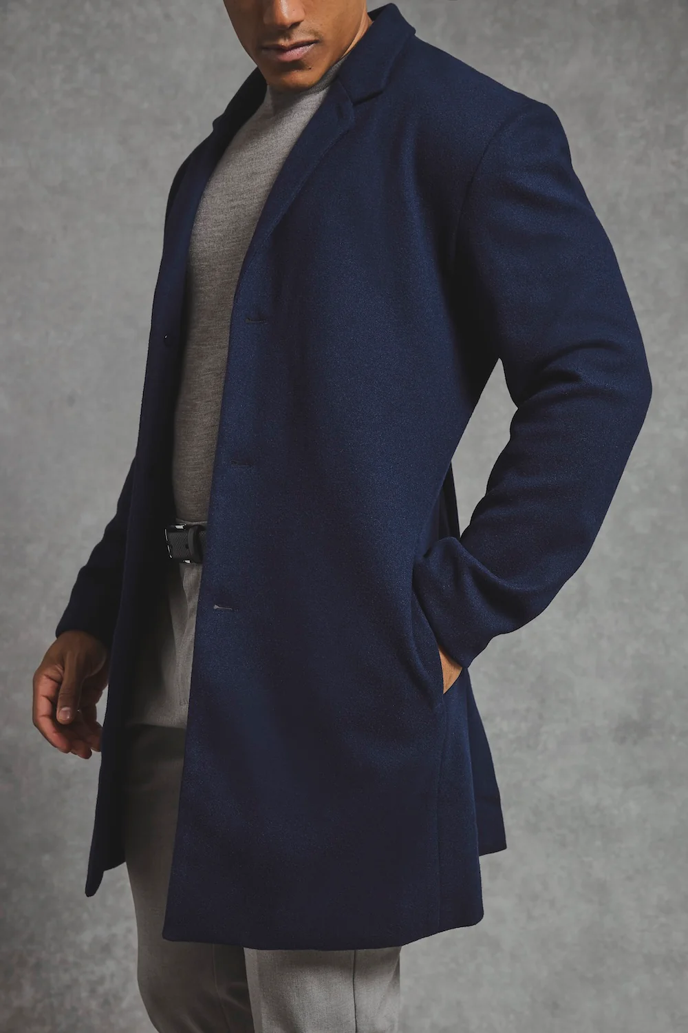 Single Breasted Overcoat in Navy - Image 4