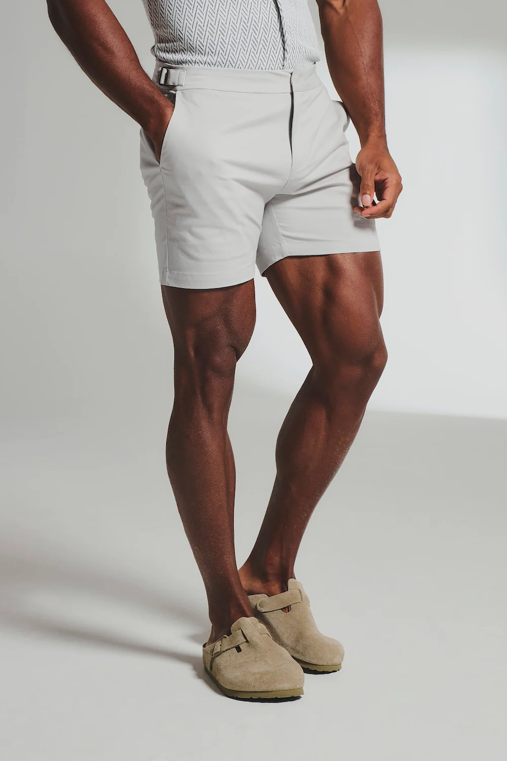 Smart Chino Side Adjuster Shorts in Dove Grey - Image 5