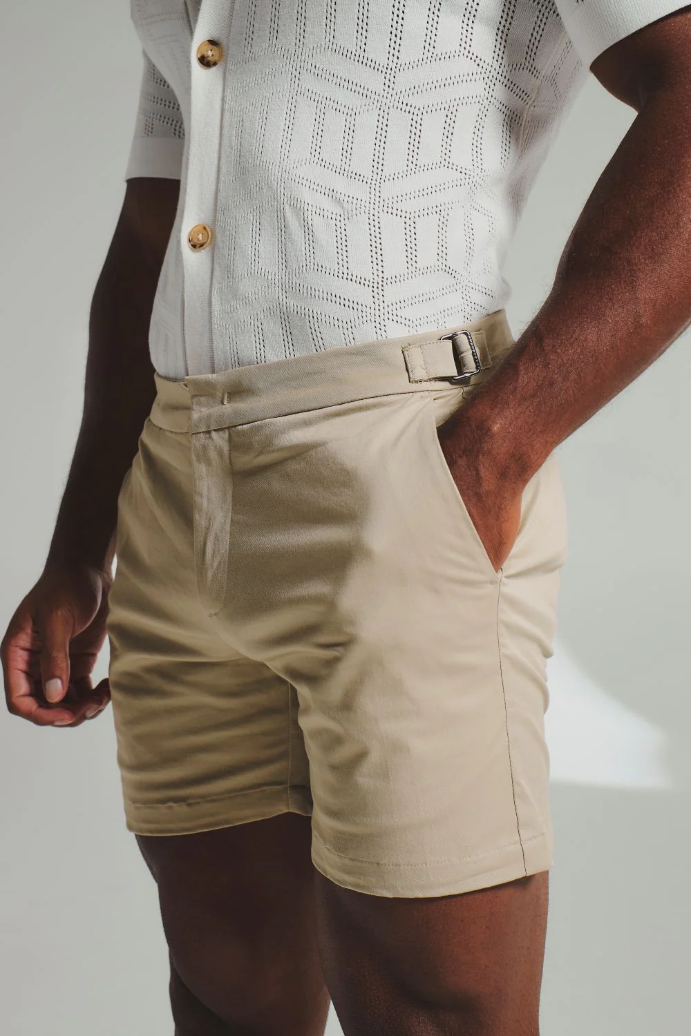 Smart Chino Side Adjuster Shorts in Stone - Image 2