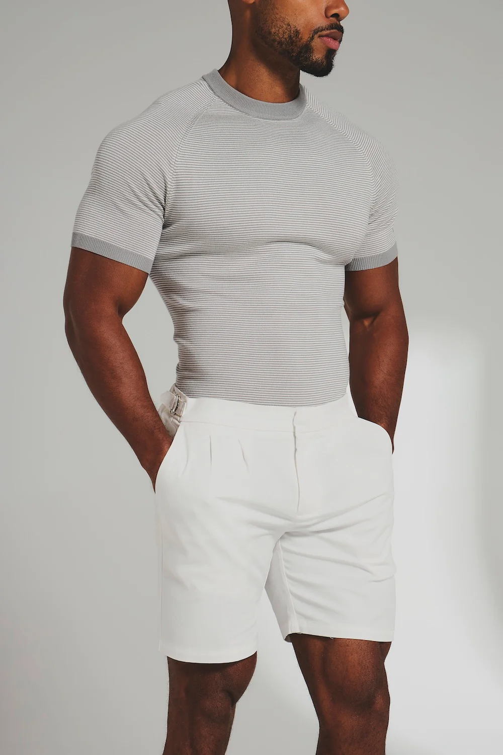 Smart Pleated Cotton Side Adjust Shorts in White