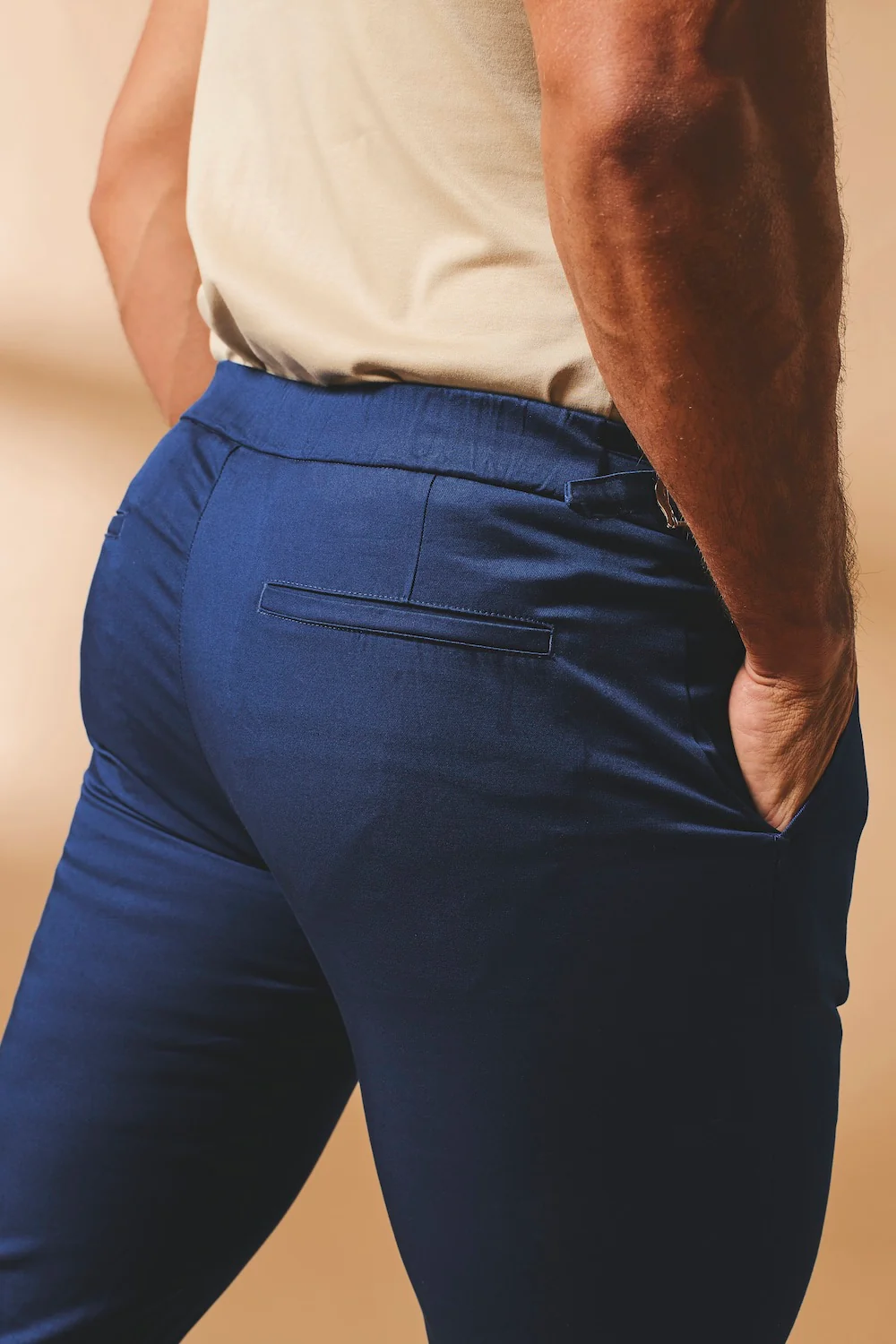 Smart Pleated Cotton Side Adjust Trouser in Navy - Image 6
