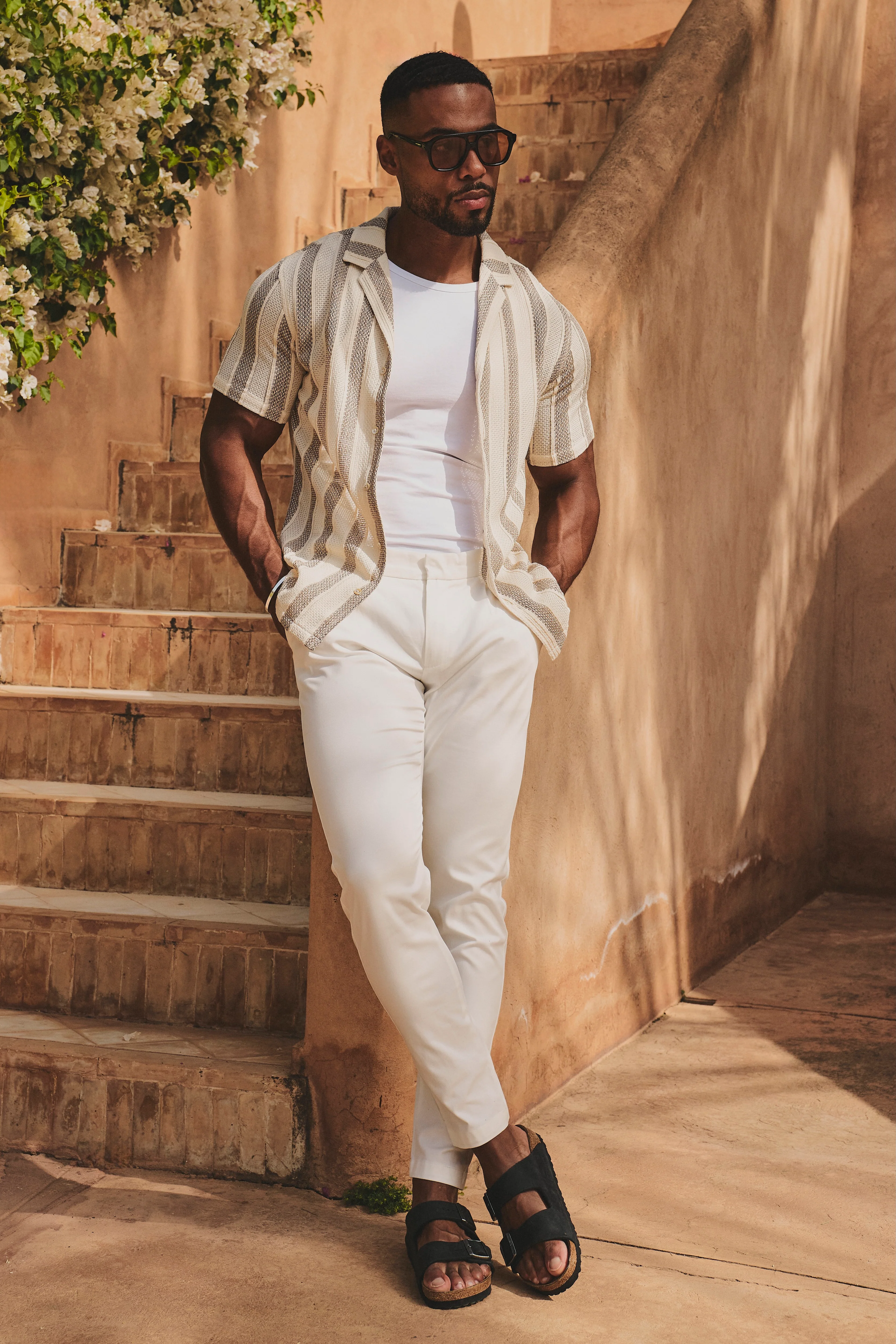 Smart Pleated Cotton Side Adjust Trouser in White - Image 5