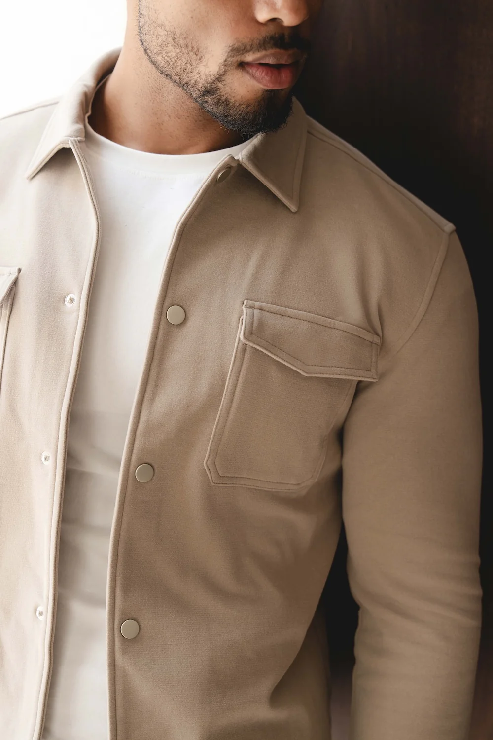 Soft Brushed Overshirt in Stone - Image 3