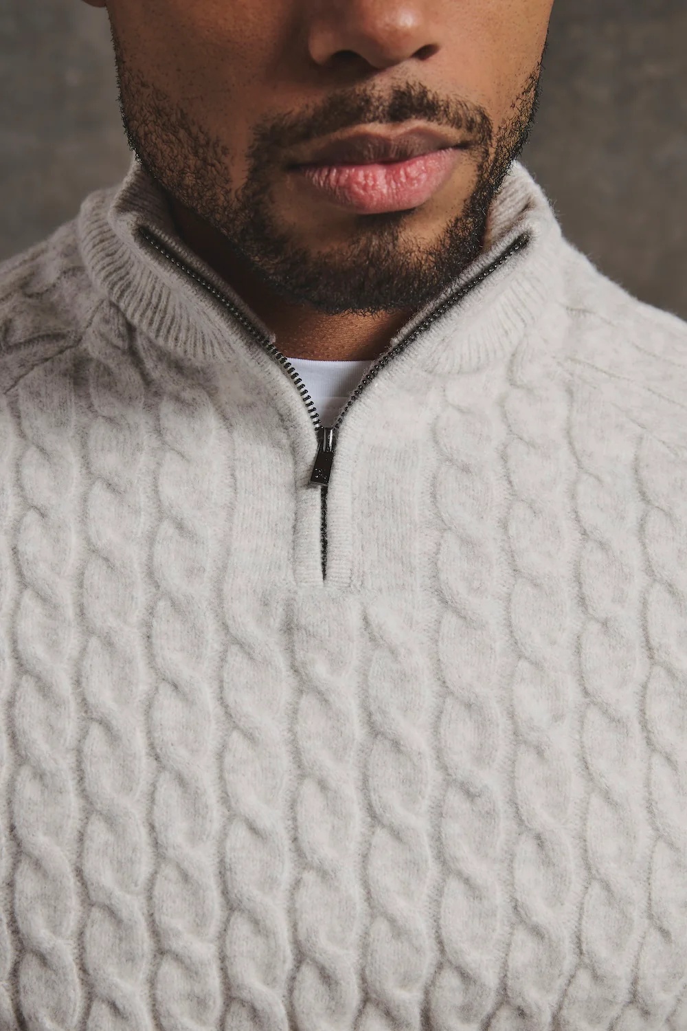 Soft Cable Half Zip Neck Jumper in Grey Marl - Image 4