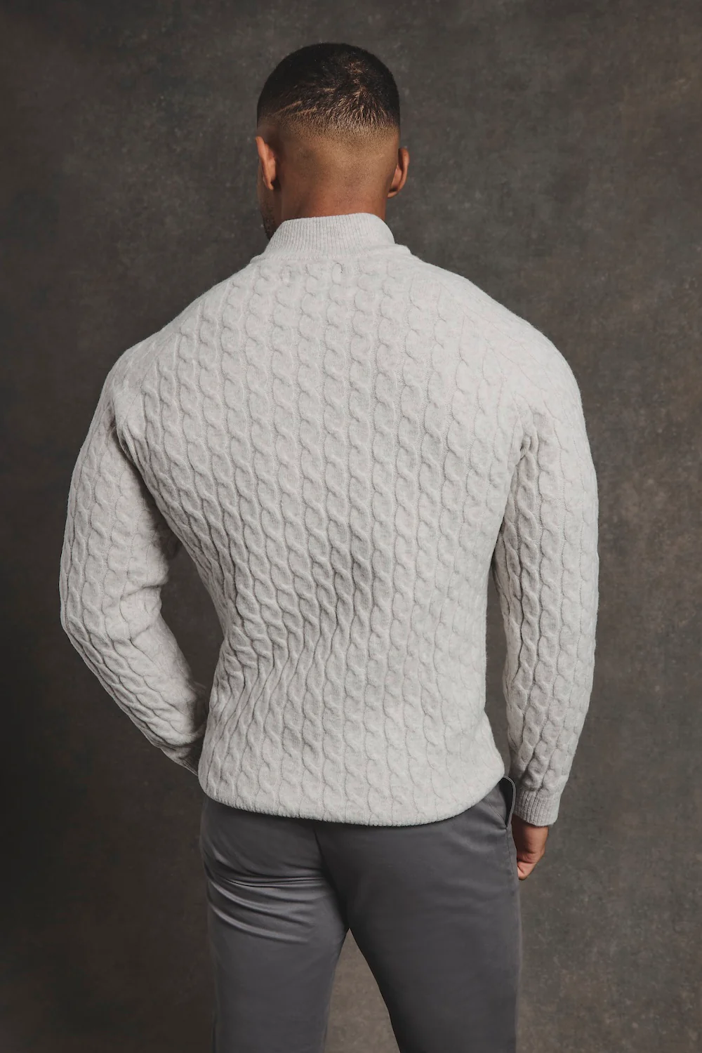 Soft Cable Half Zip Neck Jumper in Grey Marl - Image 7