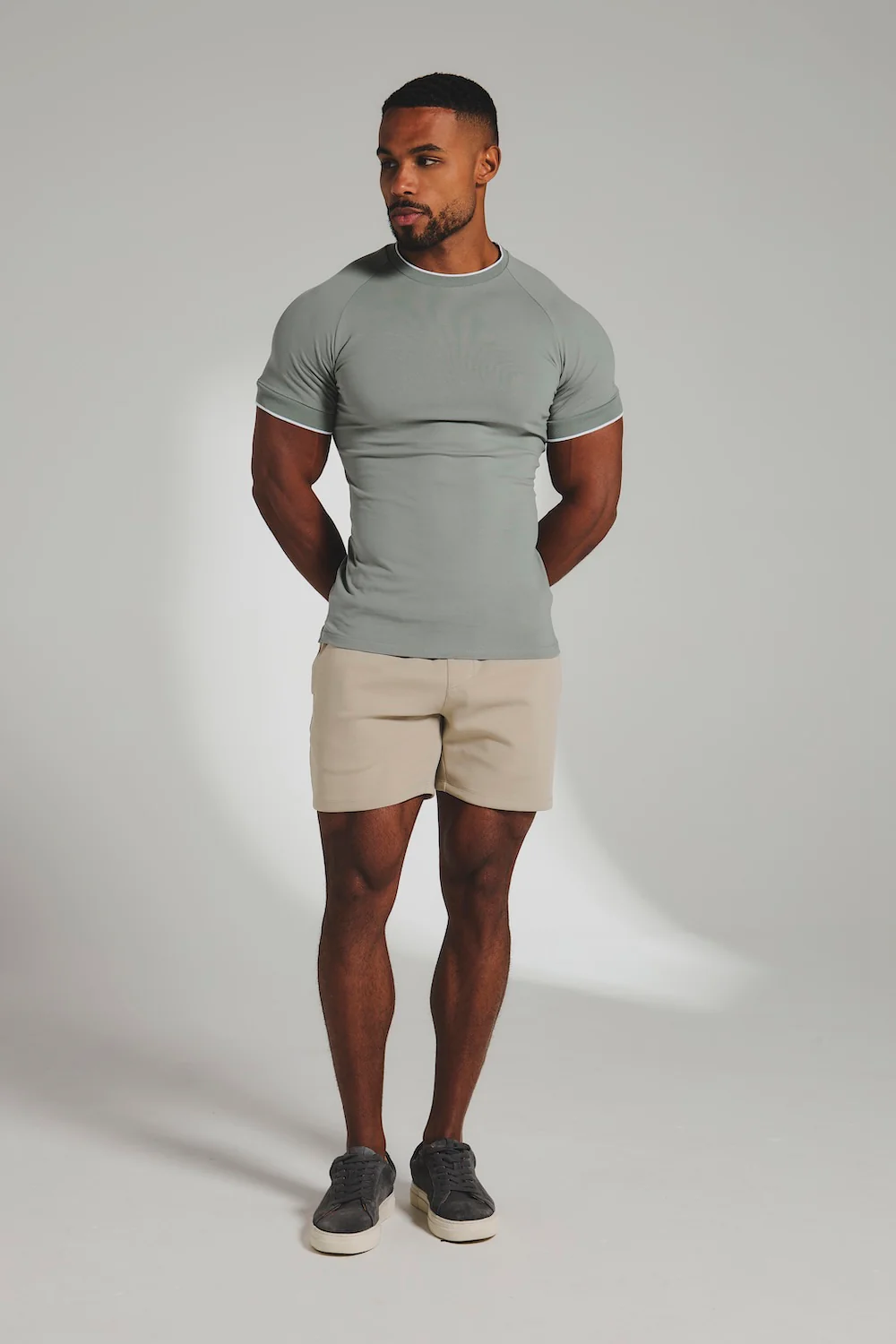 Fine Tipped T-Shirt in Sage with White Trim - Image 3
