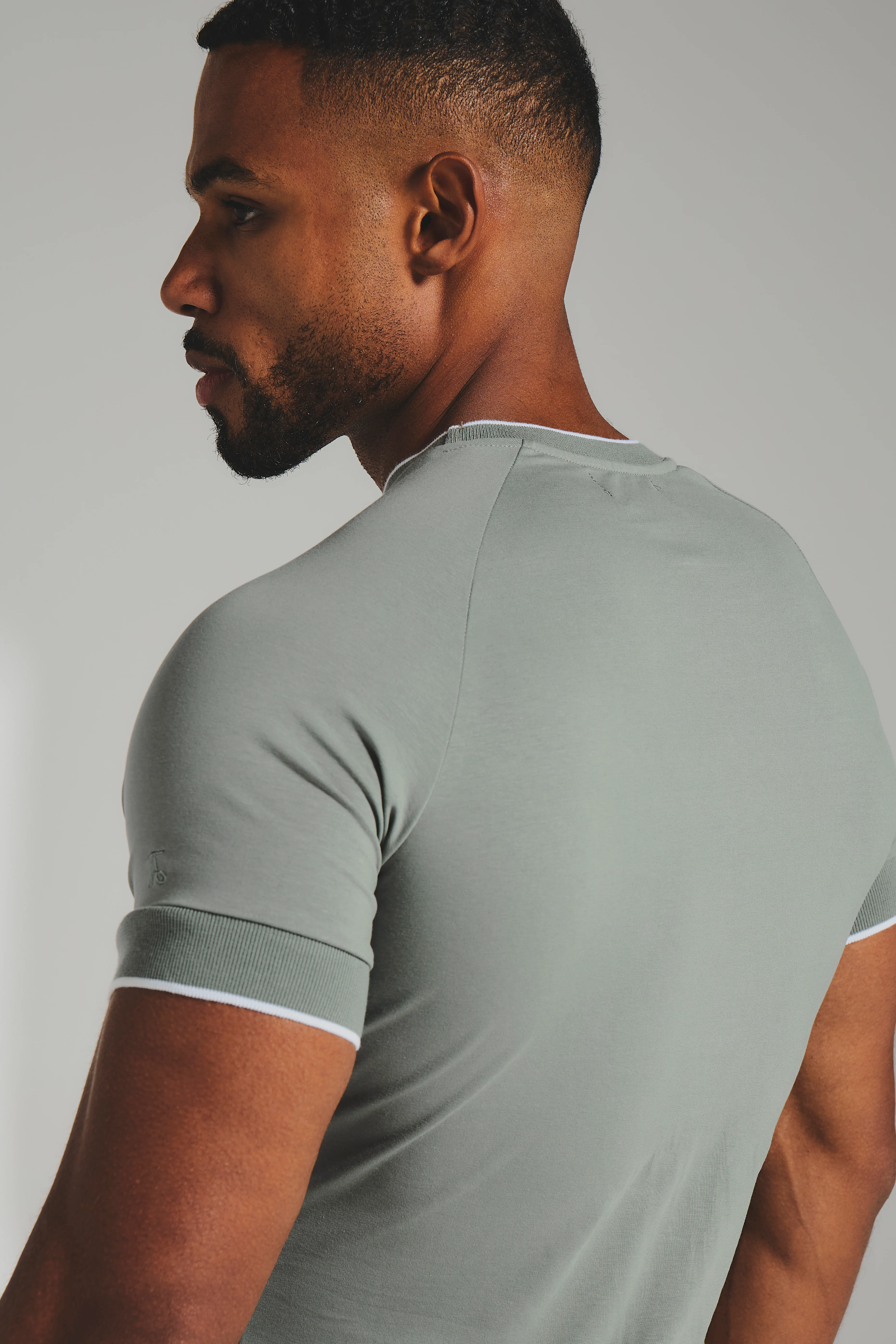 Fine Tipped T-Shirt in Sage with White Trim - Image 5