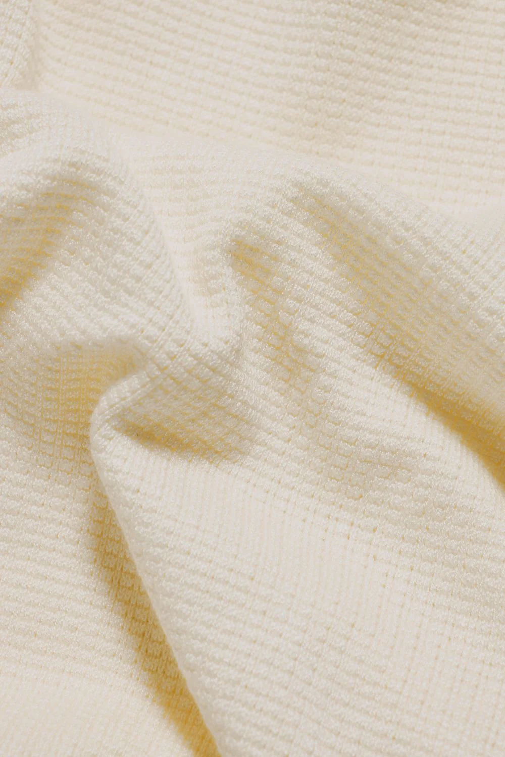 Square Textured Knitted Open Collar Polo Shirt in Ecru - Image 7