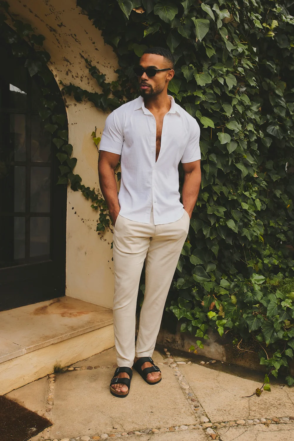 Stretch Linen Blend Button Through Shirt in White - Image 4