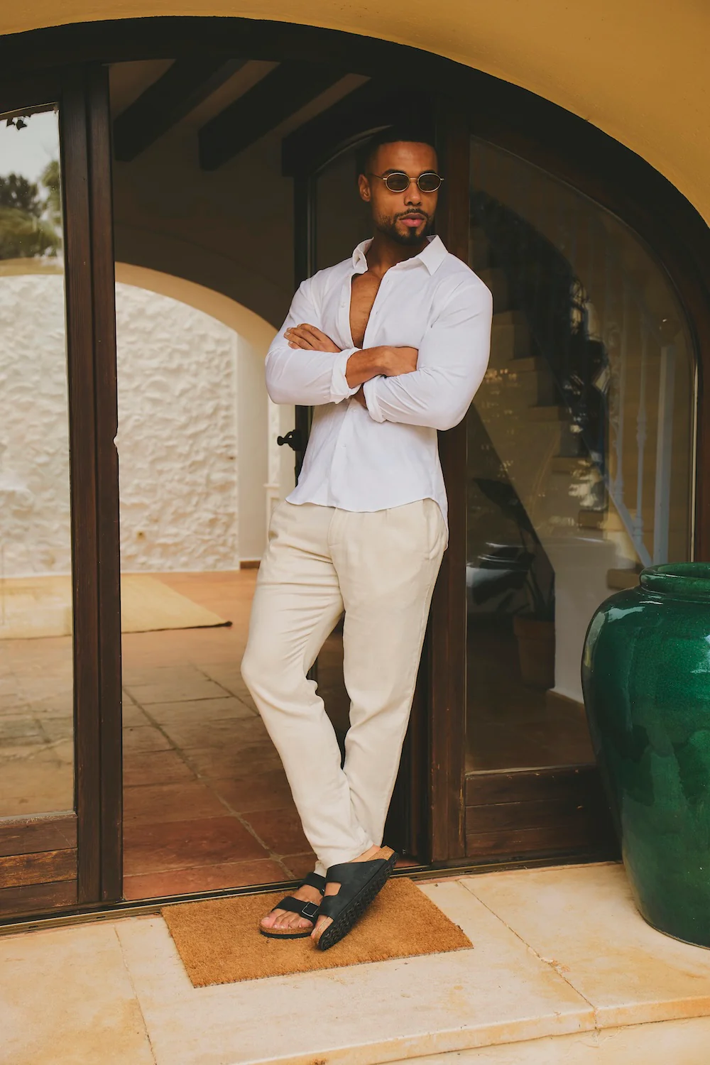 Stretch Linen Blend Button Through Shirt in White - Image 5
