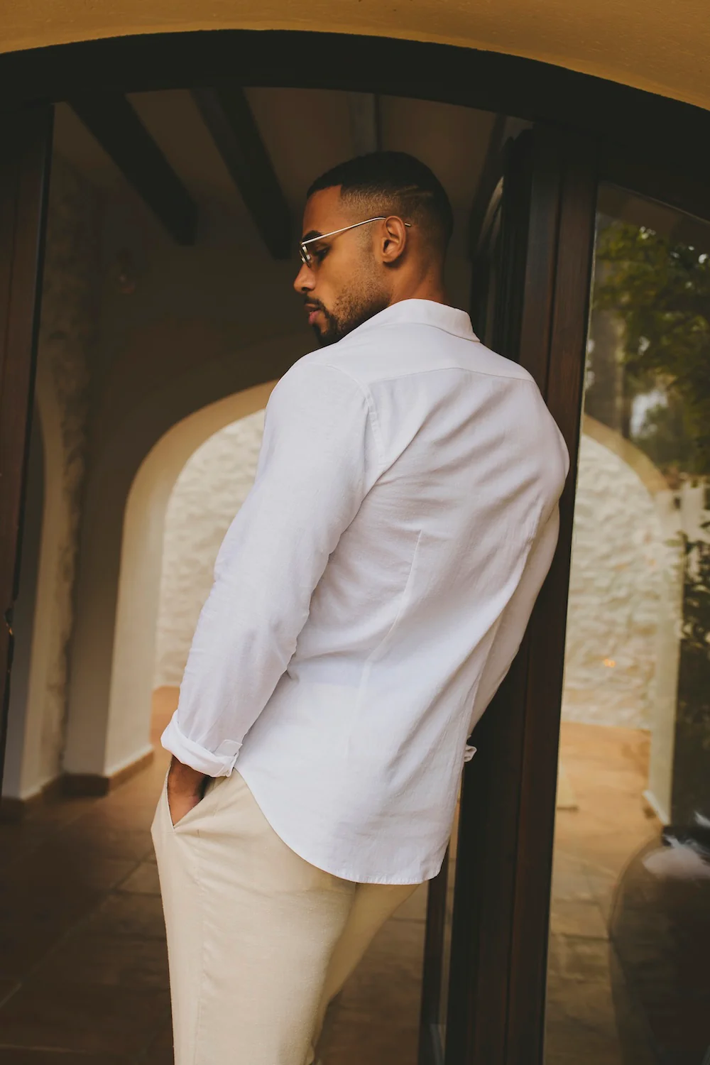 Stretch Linen Blend Button Through Shirt in White - Image 6