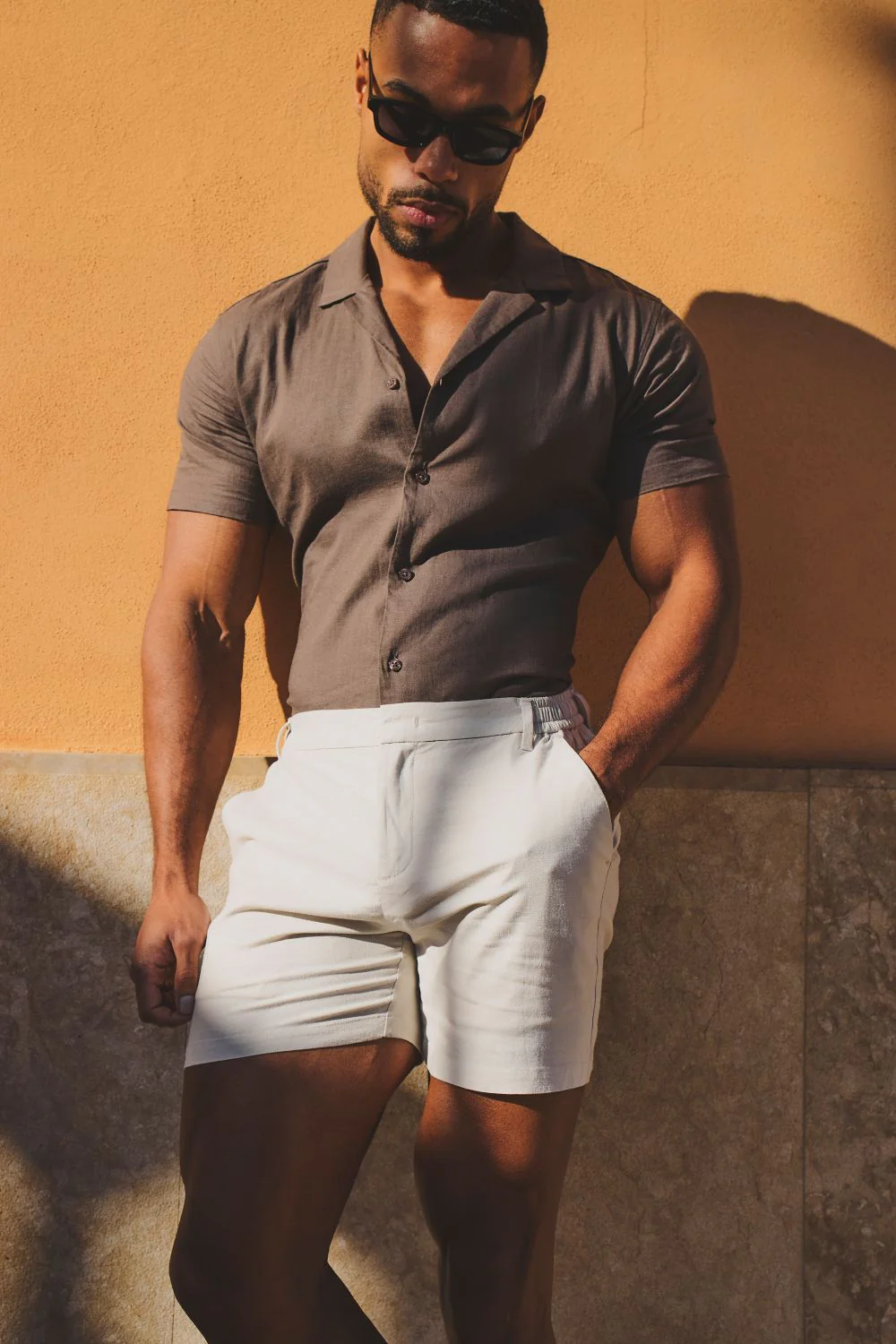 Stretch Smart Linen Blend Short in Stone - Image 5