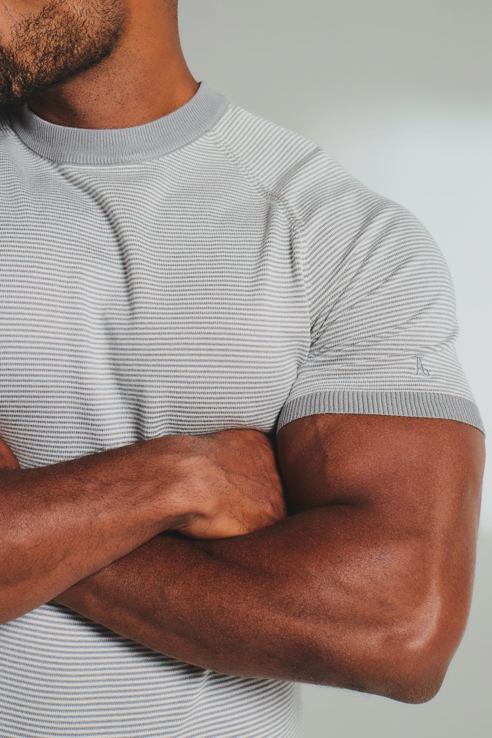 Stripe Knitted T-Shirt in Grey and Off-White - Image 6