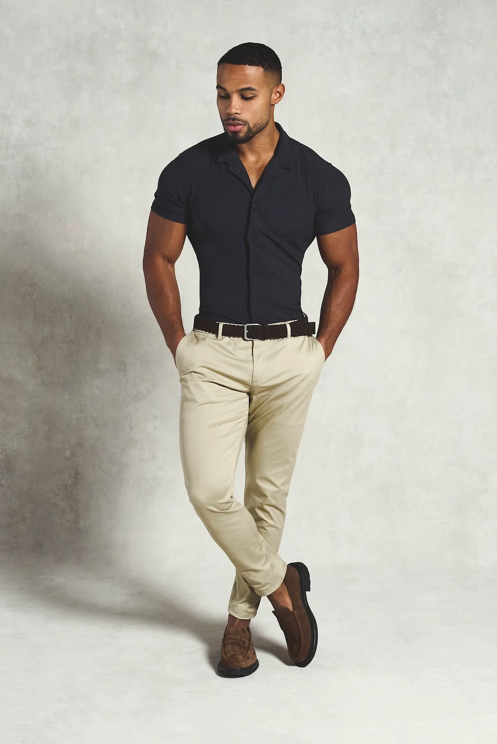 Textured Cuban Collar Shirt in Graphite - Image 3