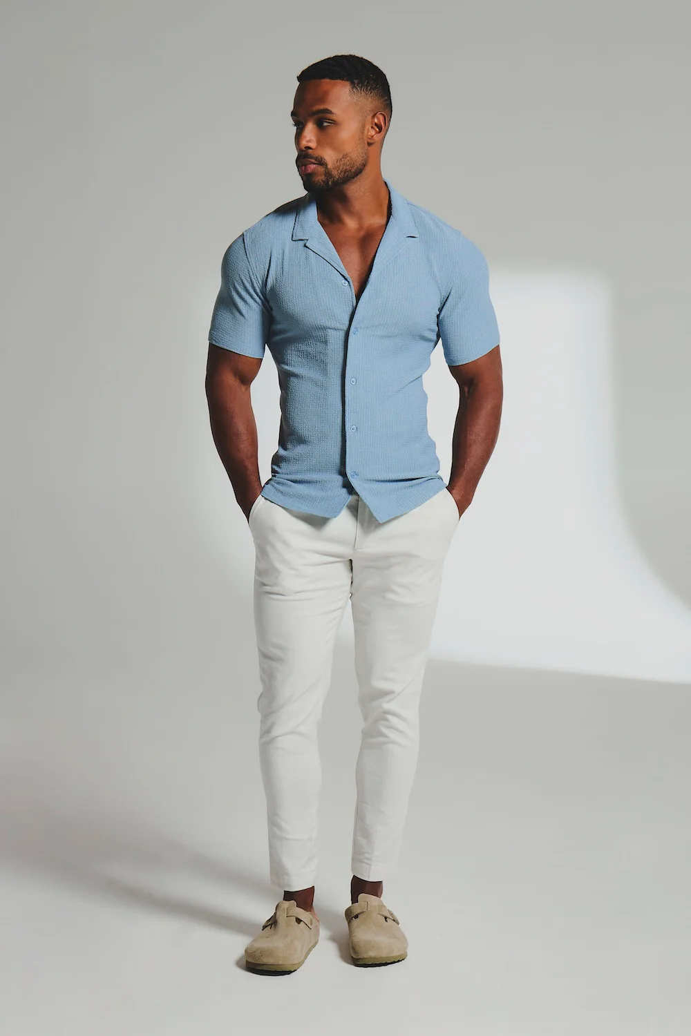 Textured Cuban Collar Shirt in Slate Blue - Image 3