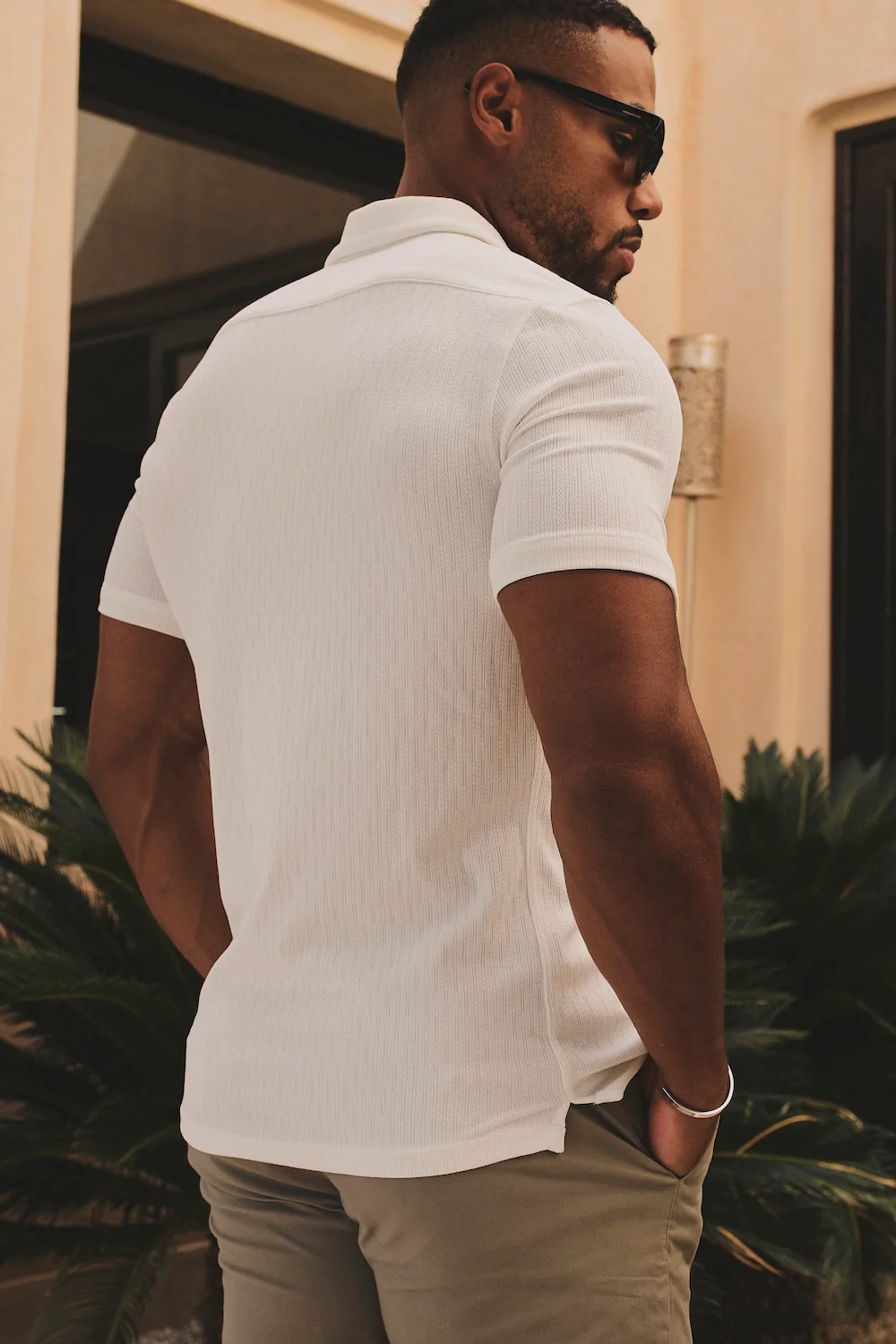 Linear Textured Cuban Collar Shirt in White - Image 7