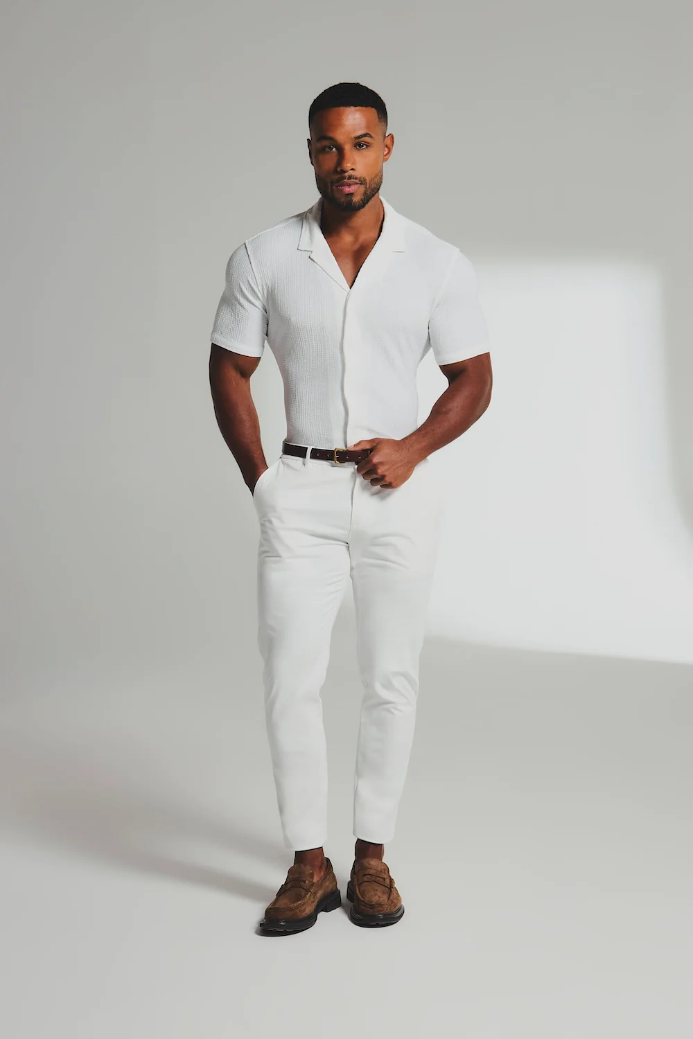 Textured Cuban Collar Shirt in White - Image 3