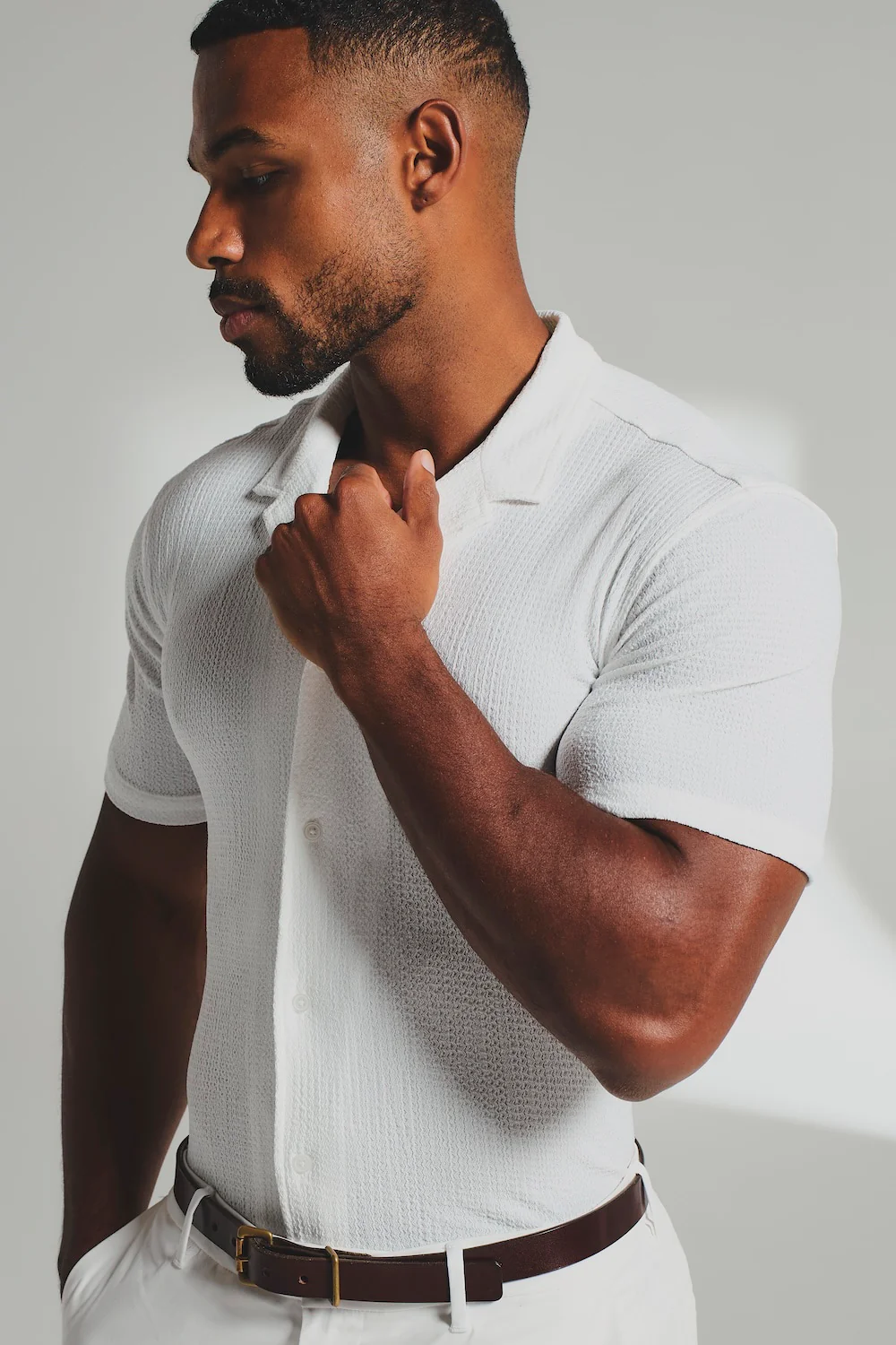Textured Cuban Collar Shirt in White - Image 4