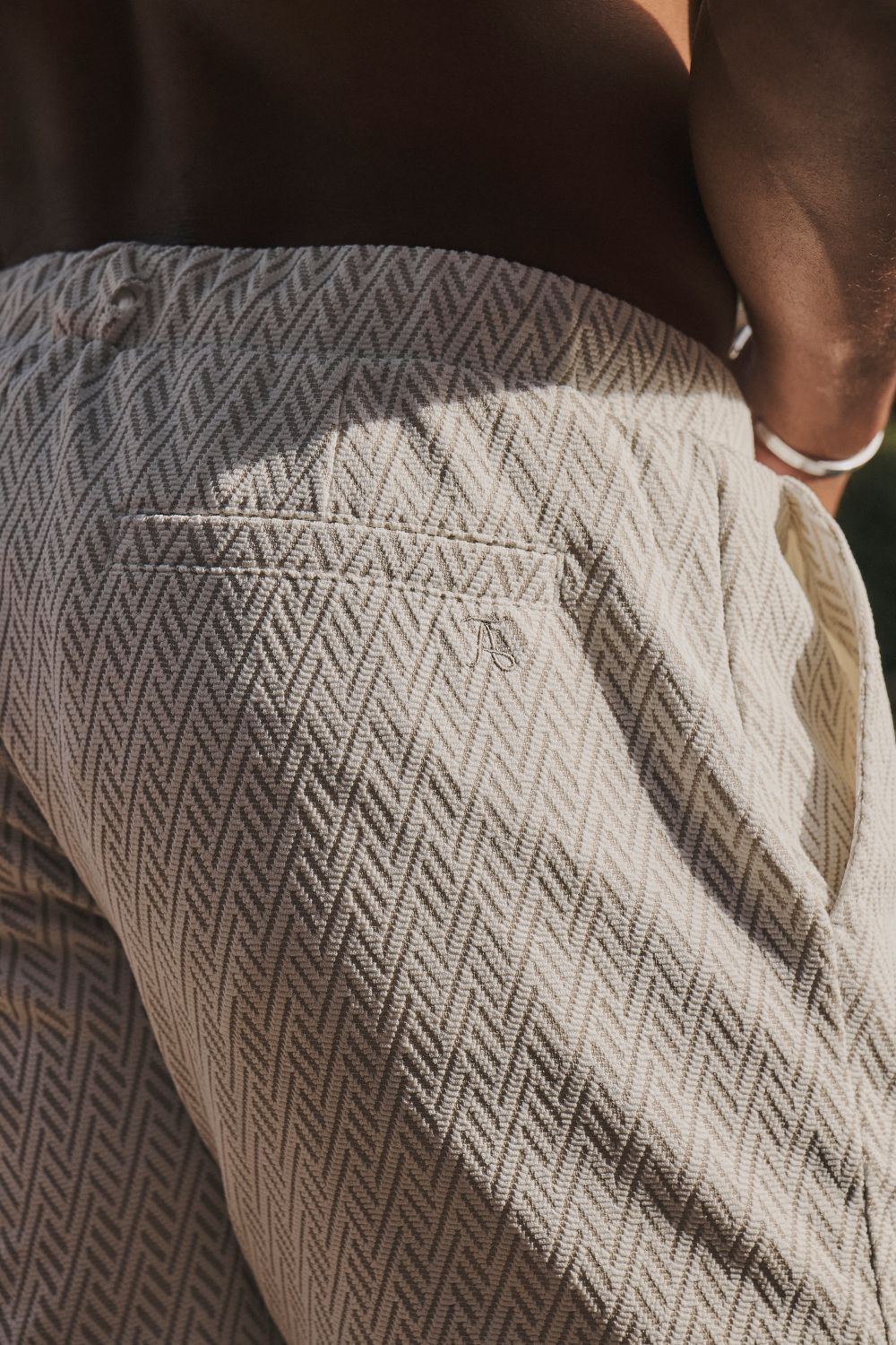 Textured Geo Jersey Shorts in Stone & White - Image 6