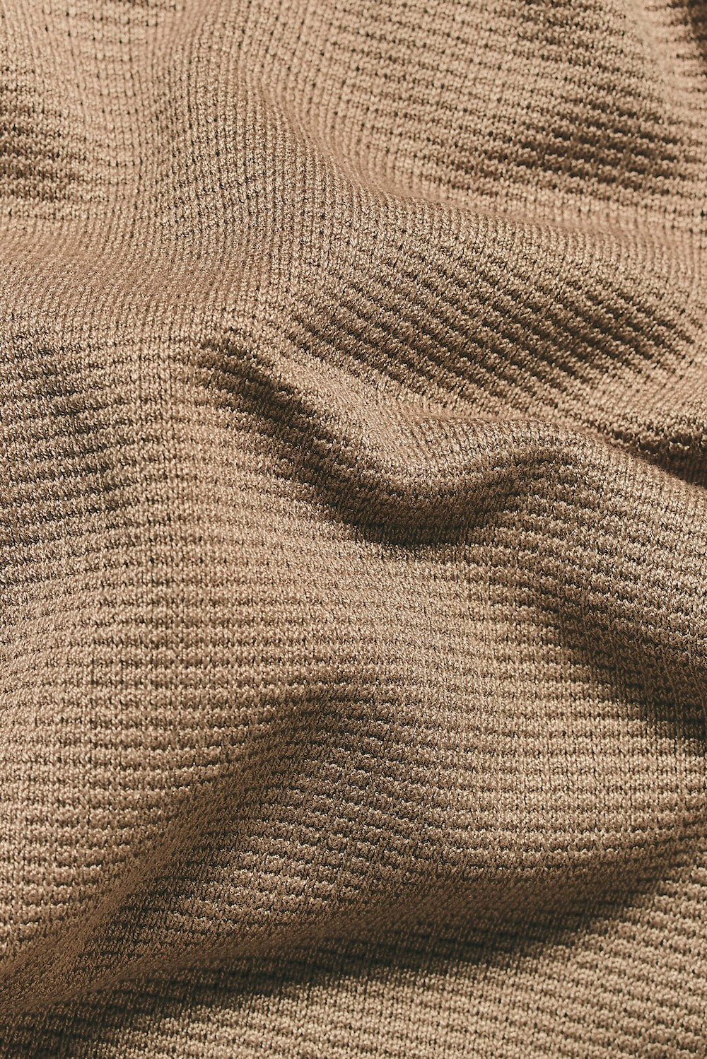 Square Textured Knitted Open Collar Polo Shirt in Stone - Image 8