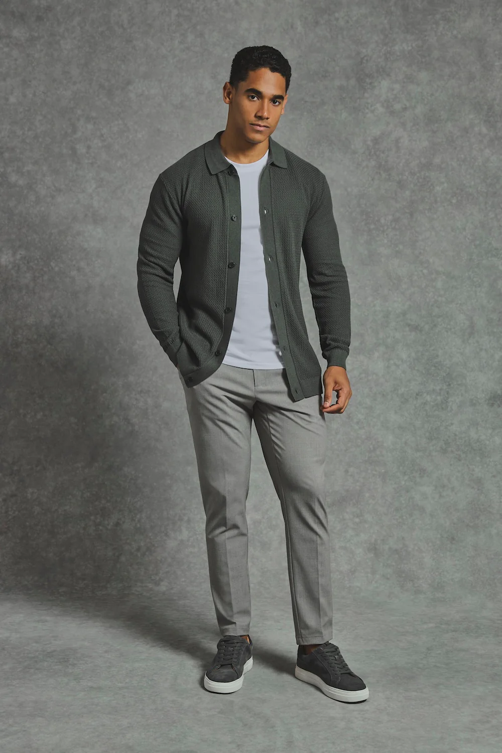 Textured Knitted Shirt in Khaki - Image 3