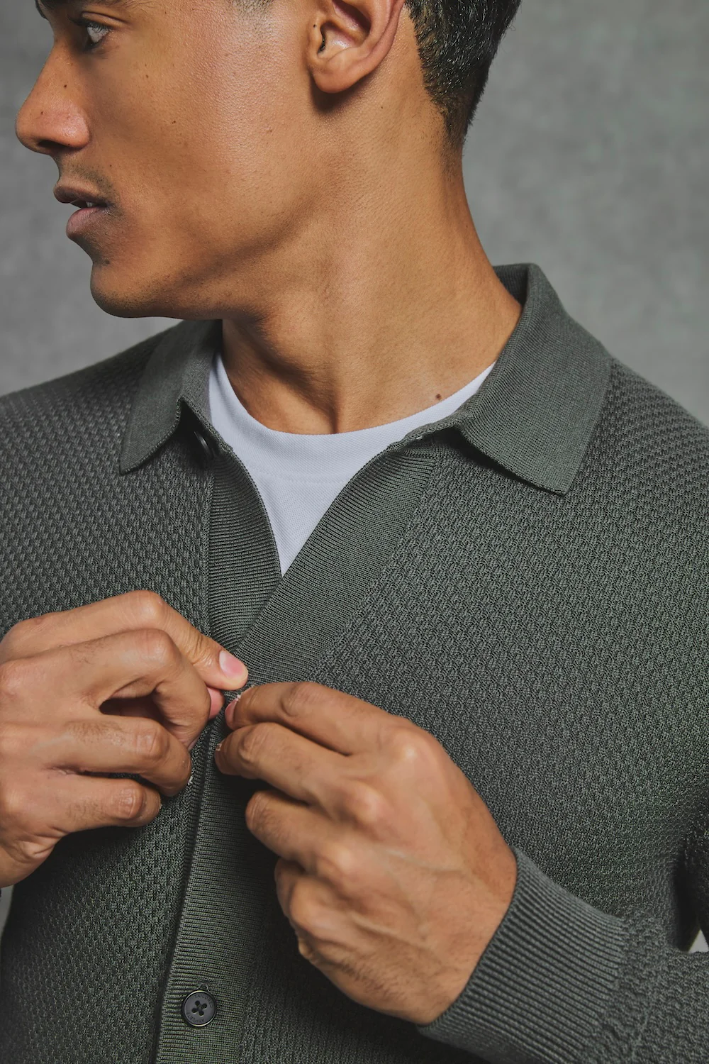 Textured Knitted Shirt in Khaki - Image 6