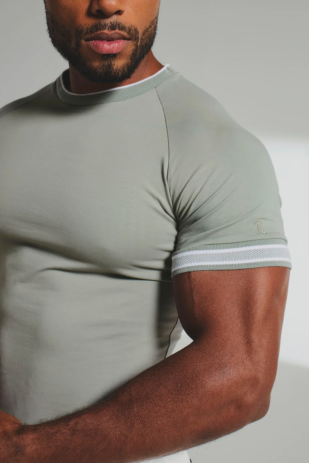 Tipped Fashion Fit T-Shirt in Sage / White - Image 5