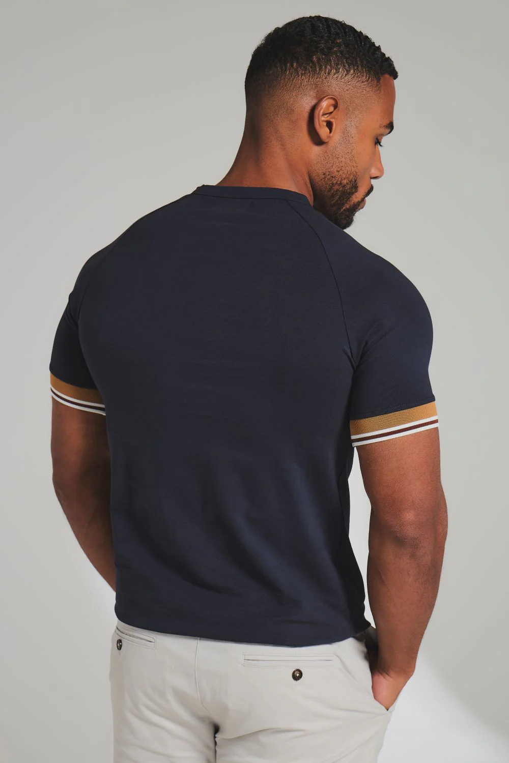 Tipped T-Shirt in Navy and Tan/WhIte - Image 5