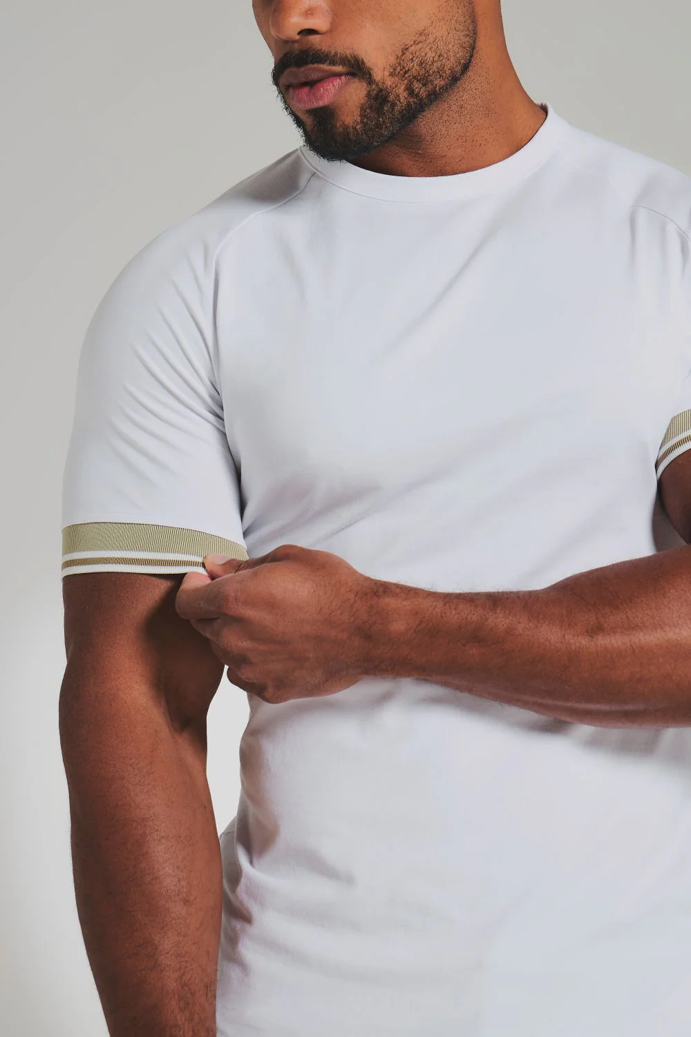 Tipped T-Shirt in White and Stone/White - Image 5