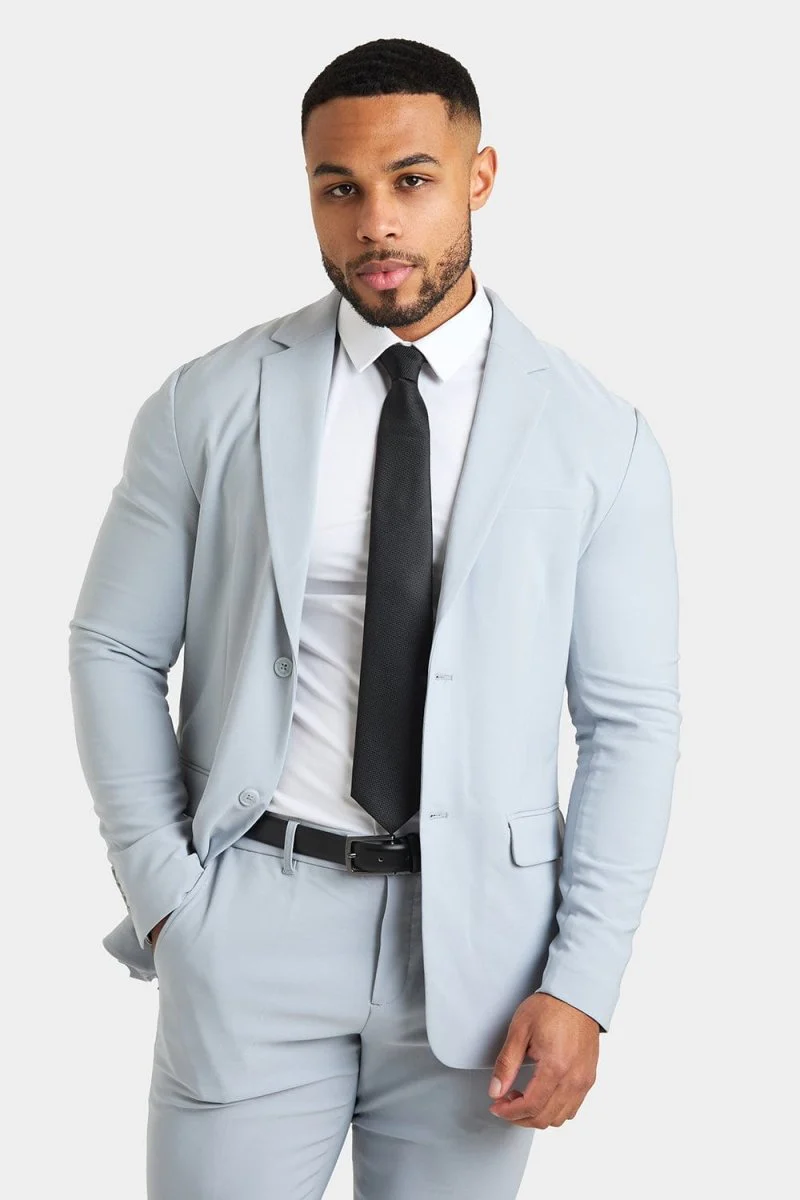 True Muscle Fit Tech Suit Jacket in Light Grey - Image 4