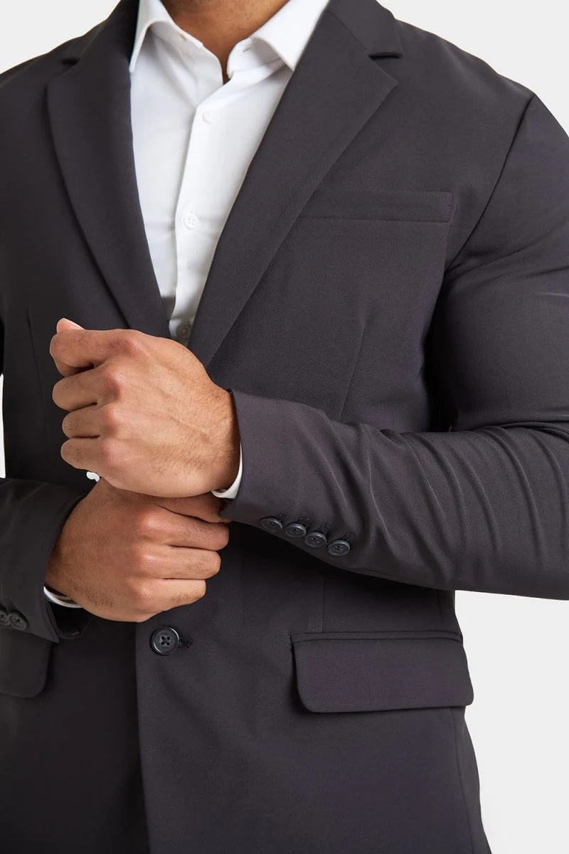 True Muscle Fit Tech Suit Jacket in Slate Grey - Image 3