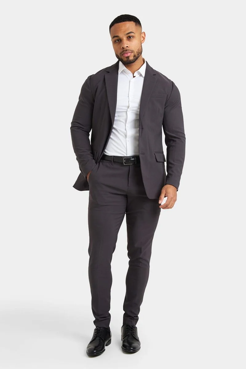 True Muscle Fit Tech Suit Jacket in Slate Grey - Image 5