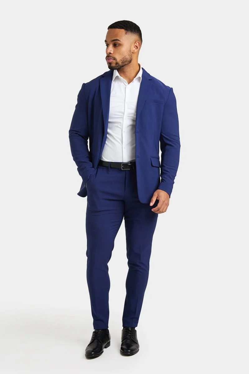 True Muscle Fit Tech Suit Trousers in Ink Blue - Image 5