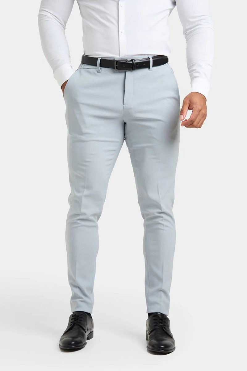 True Muscle Fit Tech Suit Trousers in Light Grey - Image 3