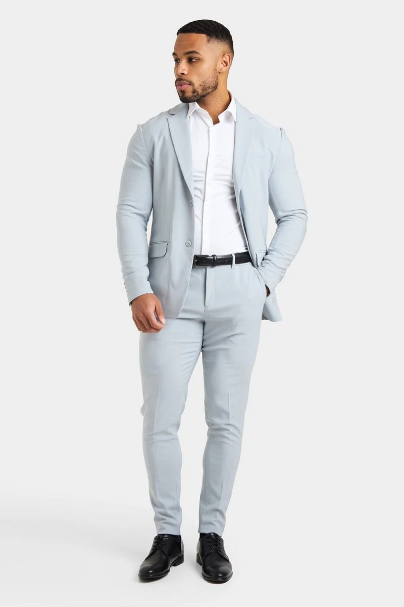True Muscle Fit Tech Suit Trousers in Light Grey - Image 4
